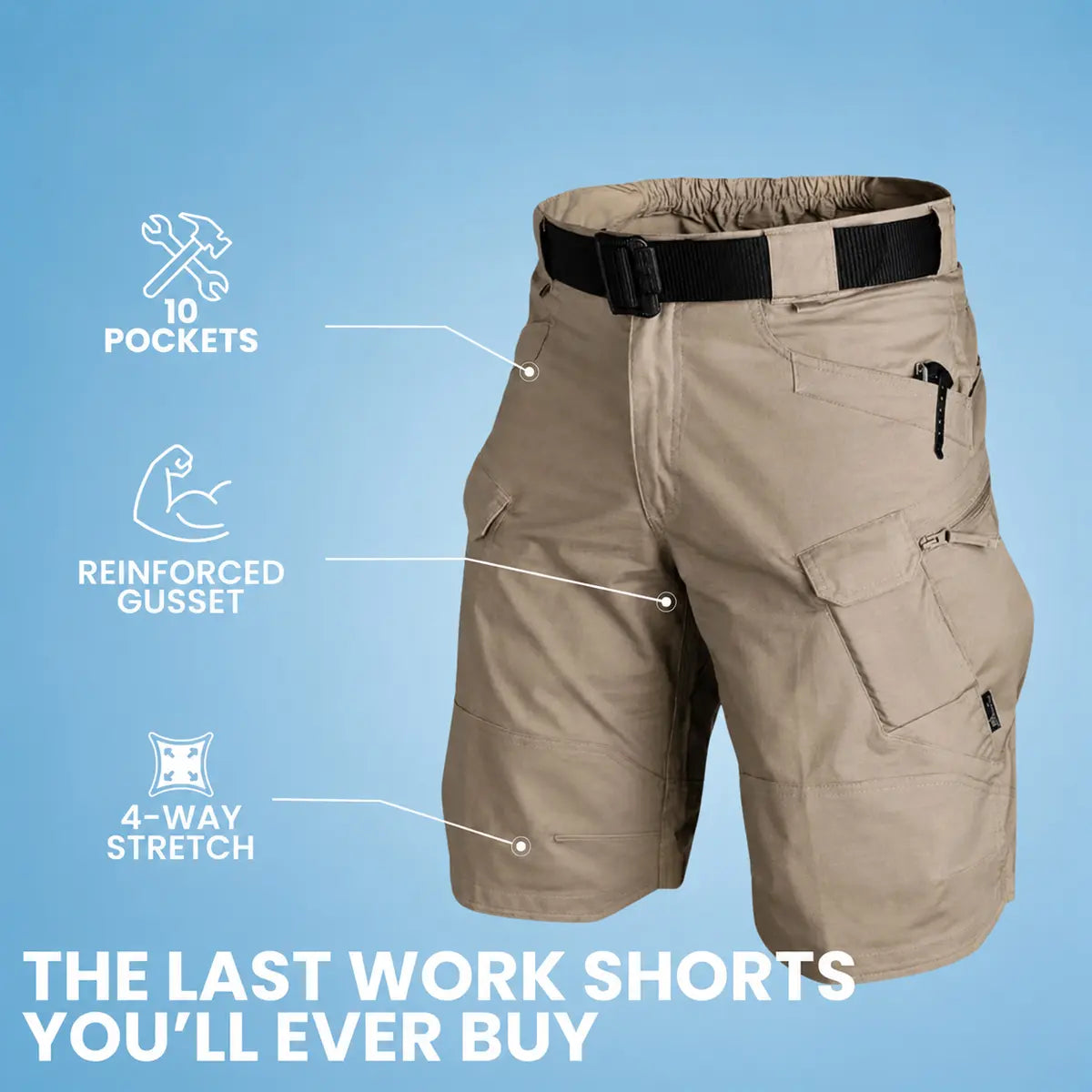 Men's Waterproof Work Shorts - 4 Way Stretch, 10 Pockets