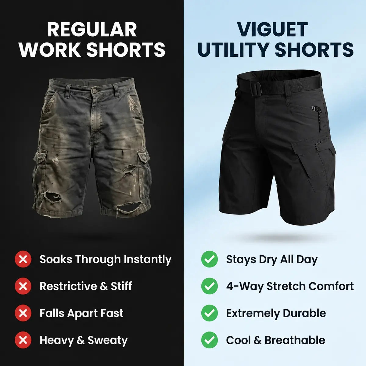 Men's Waterproof Work Shorts - 4 Way Stretch, 10 Pockets
